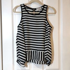 Black and White Striped Sleeveless Blouse Shirt